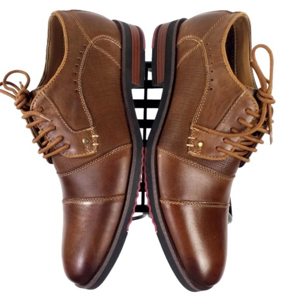 Steve Madden P-Notion Men’s Dark Tan Leather Lace-Up Derby Shoe NWOB - Picture 5 of 10